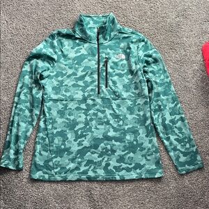 Womens North Face Green Camo Quarter-Zip Pullover